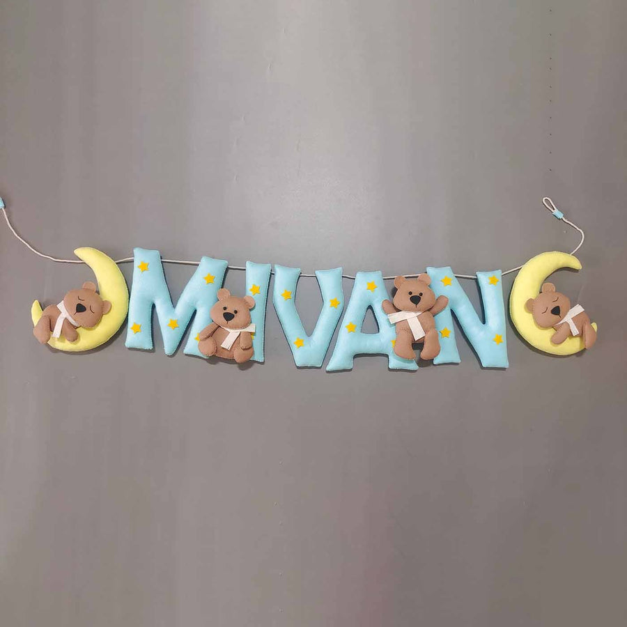 Hand Stitched Teddy Themed Round Felt Kids Name Plate For Kids - Hanging with Name Personalization