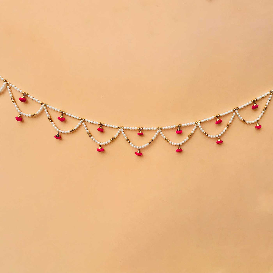 52 In | Handmade Decorative White & PinkTemple Toran