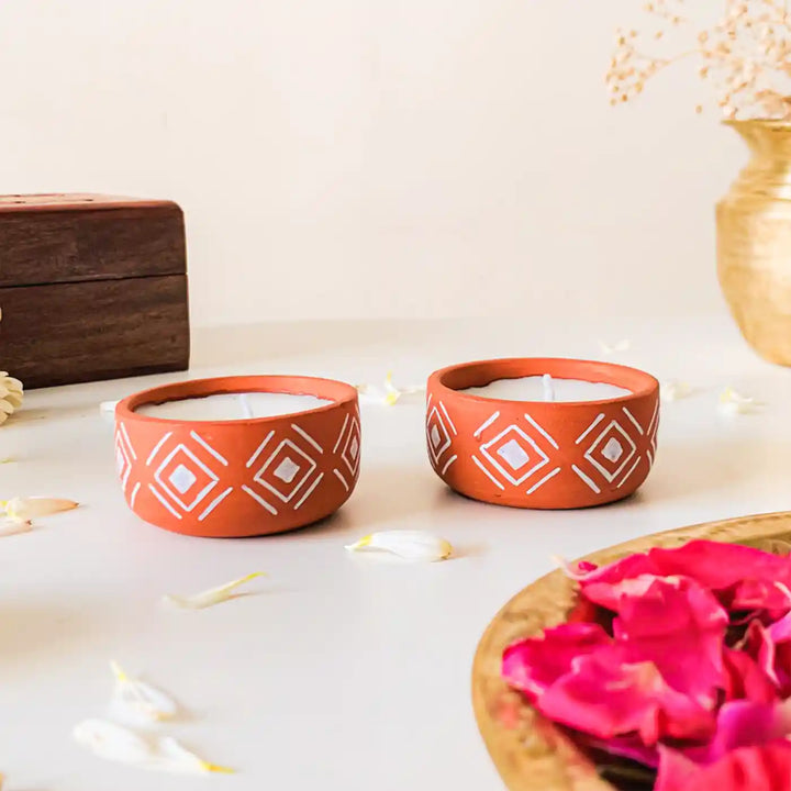 Customized Hand-Painted Diamond Terracotta Soy Wax Candle