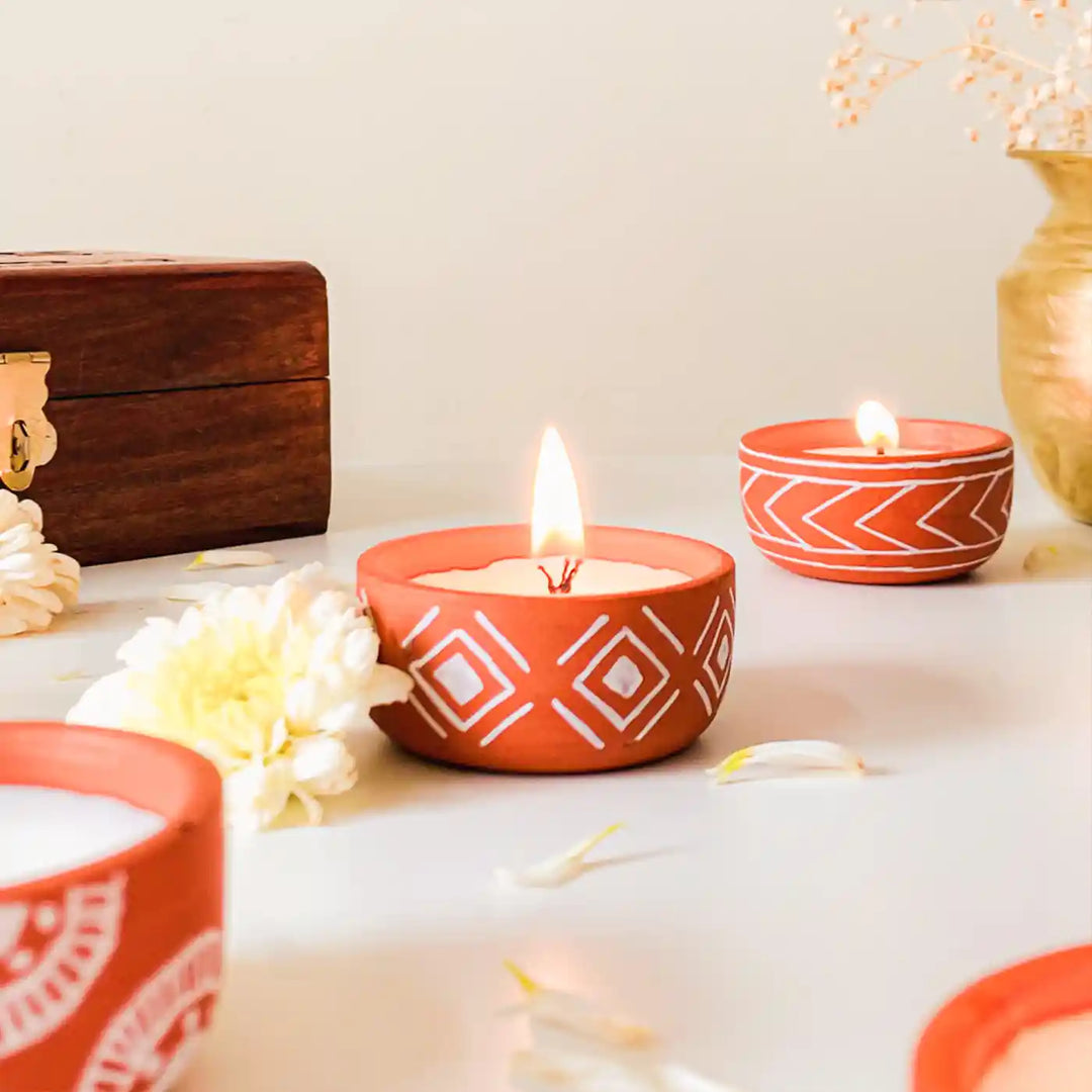Customized Hand-Painted Diamond Terracotta Soy Wax Candle