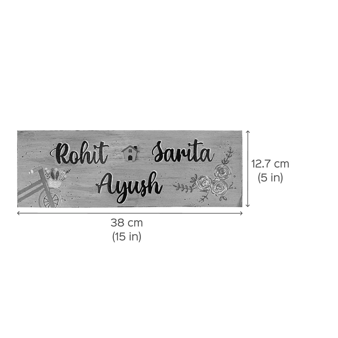Personalized Handpainted Artsy Family Name Plate - Dimension Chart with Names