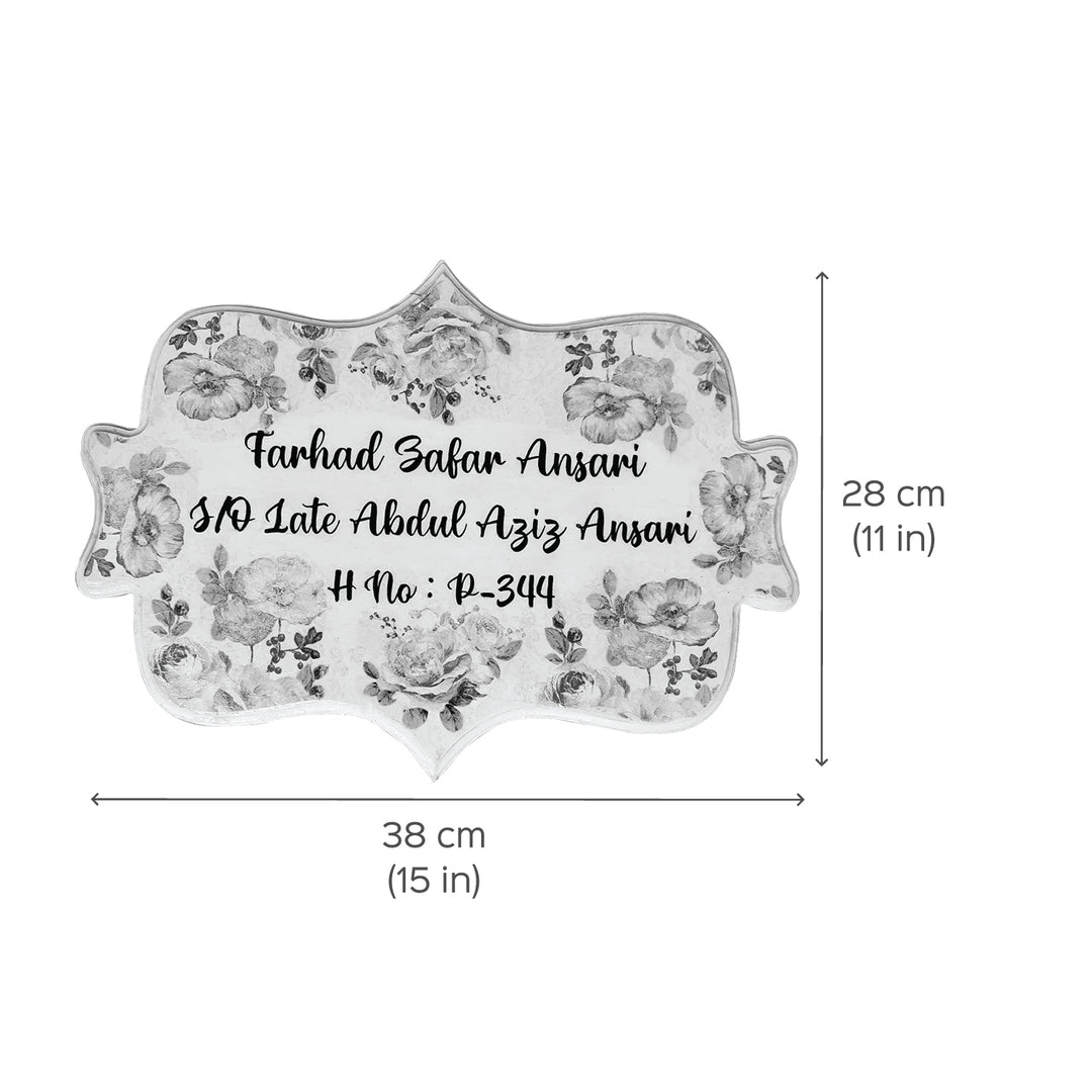 Personalized Floral Design Name Plate - Dimension Chart with Text