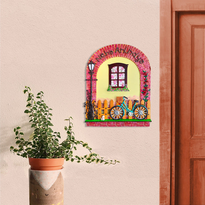 Personalized Artsy Family Name Plate With Miniature Elements - Mounted on Exterior Wall Next to Door