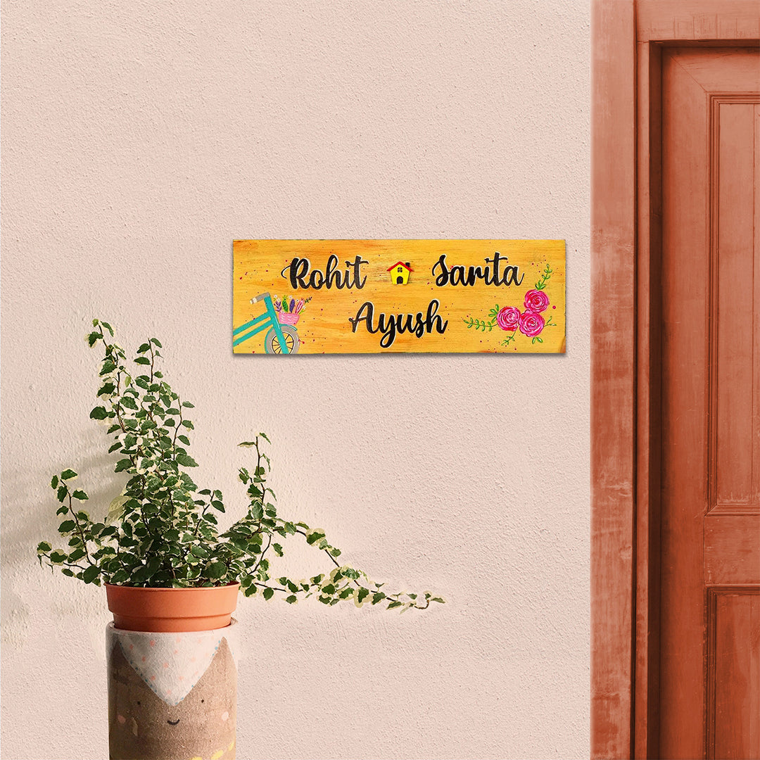 Personalized Handpainted Artsy Family Name Plate - Mounted on Outdoor Wall Near Door