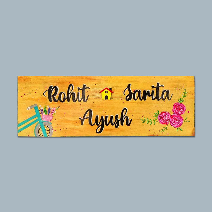 Personalized Handpainted Artsy Family Name Plate - Front View with Name Personalization