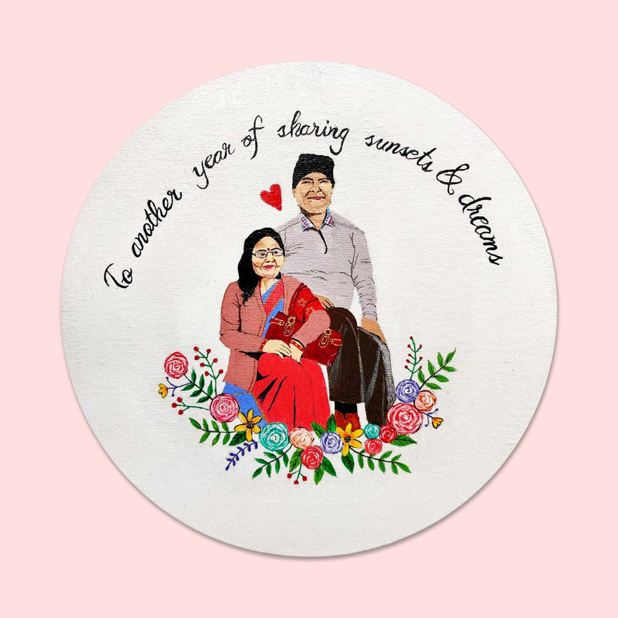 Personalized Handpainted Couple Name Plate - Front View with Personalized Illustration