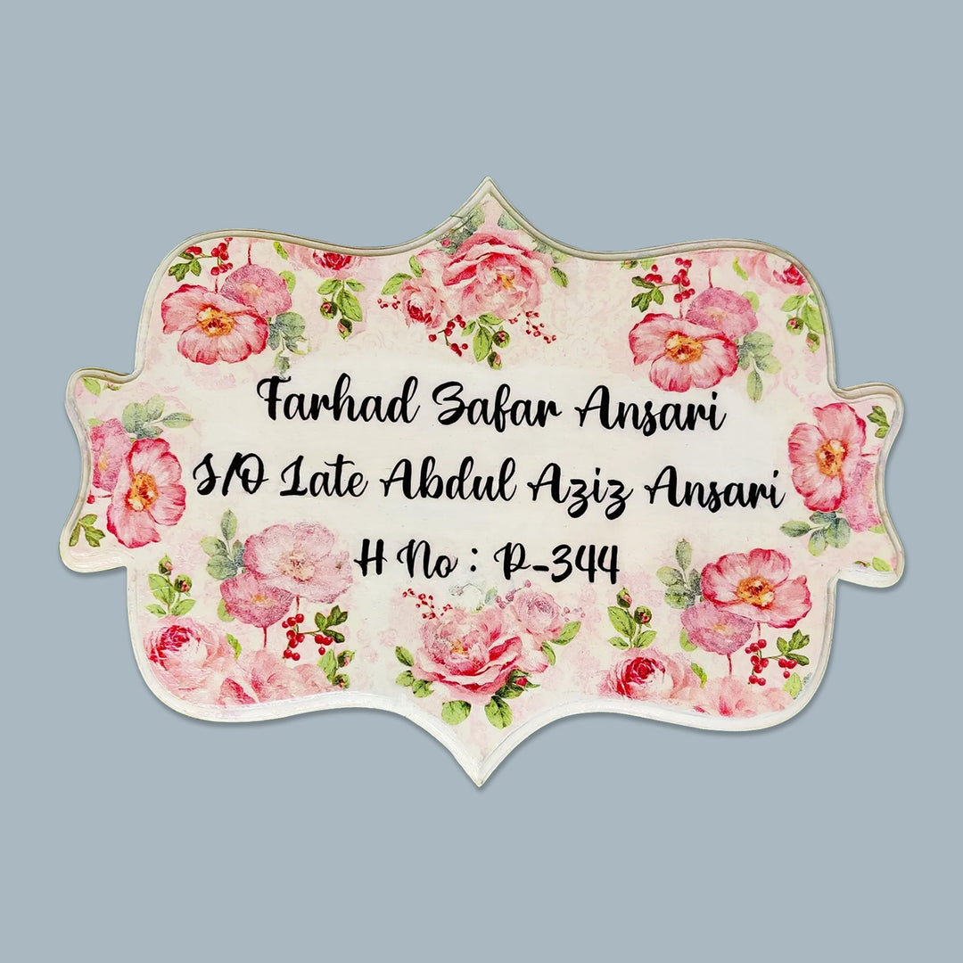 Personalized Floral Design Name Plate - Name Personalization Example Front View