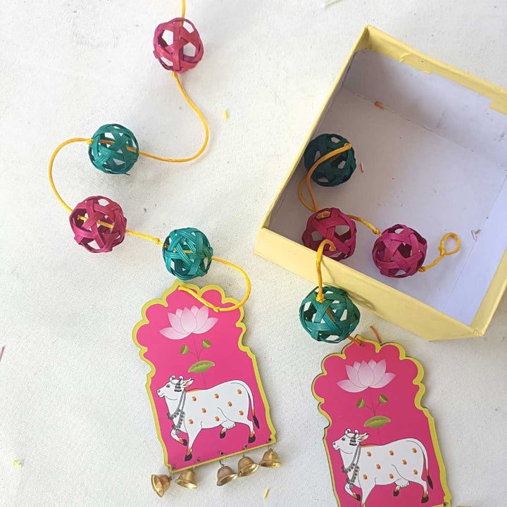 2 Pc | Festive Pichwai Bamboo Hanging with Bells