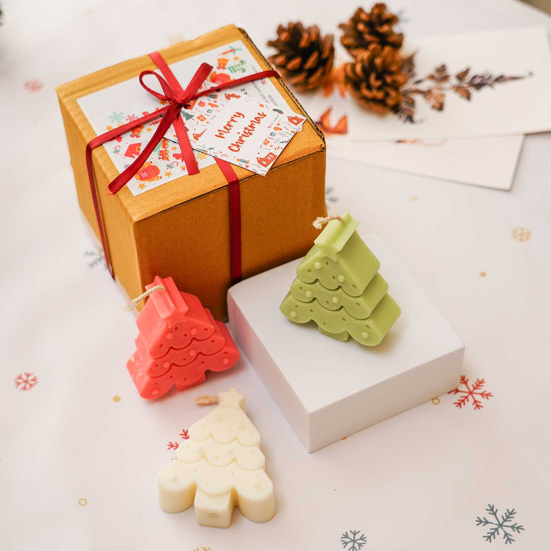 Handmade Christmas Tree Vanilla Scented Soy Wax Candles | Secret Santa Gift Ideas | Set Of 3