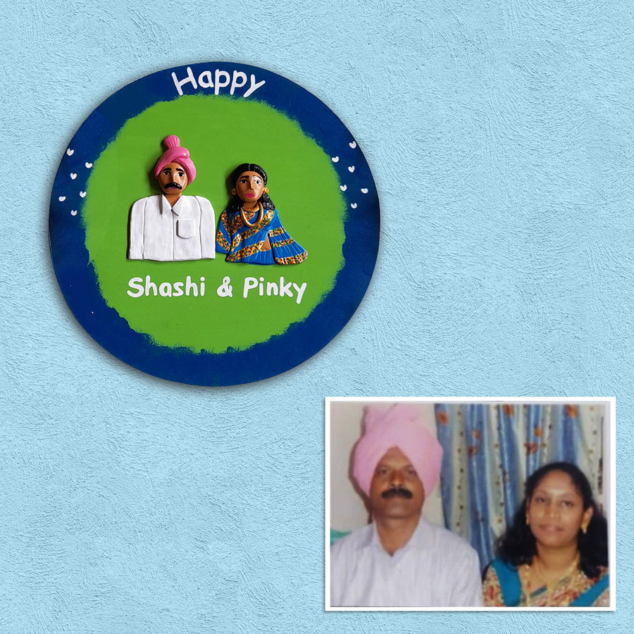Handcrafted Personalised Couple Name Plate With Clay Figurines 2 - Name Personalization Example with 3D Figures