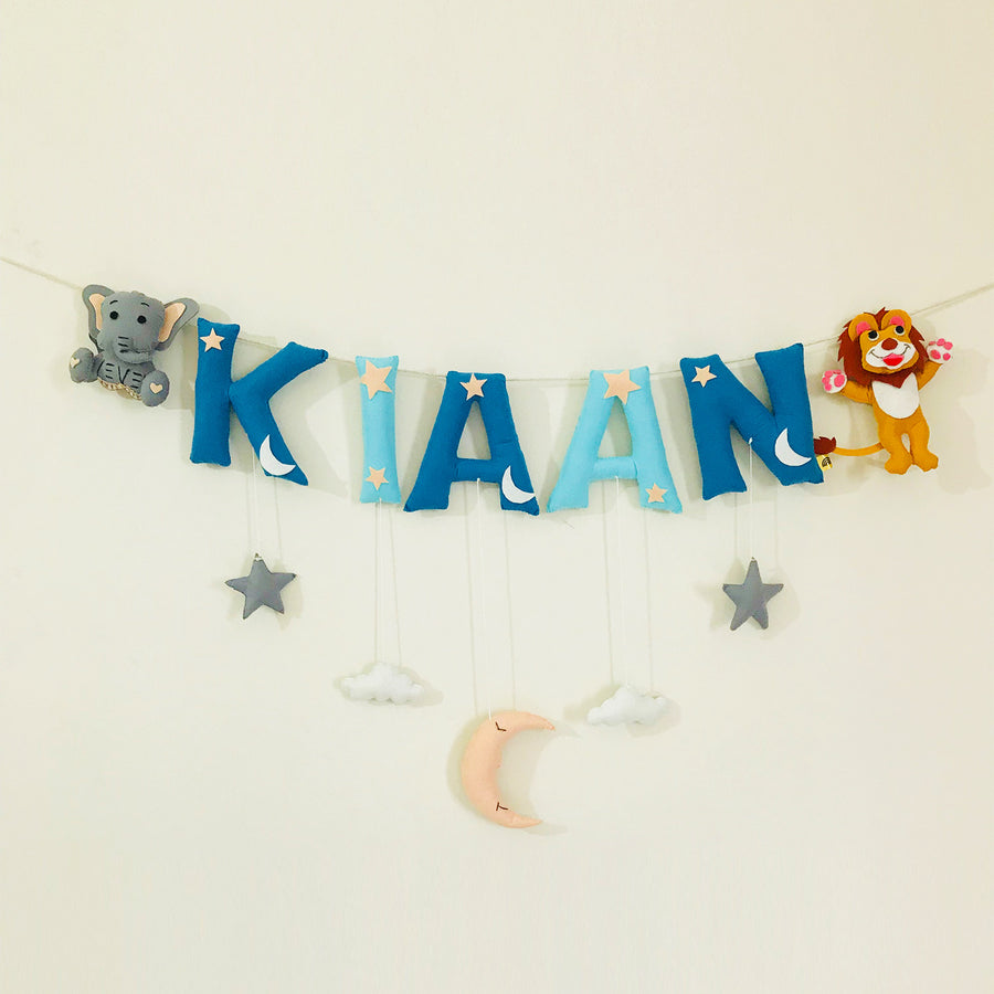 Handcrafted Personalized Ele Lion Themed Bunting For Kids - Name Personalization Hanging Display