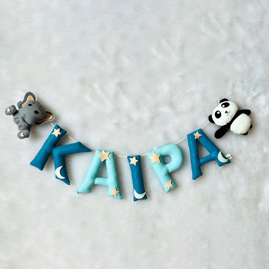 Handcrafted Personalized Ele Panda Themed Bunting For Kids - Name Personalization Example Hanging Flat