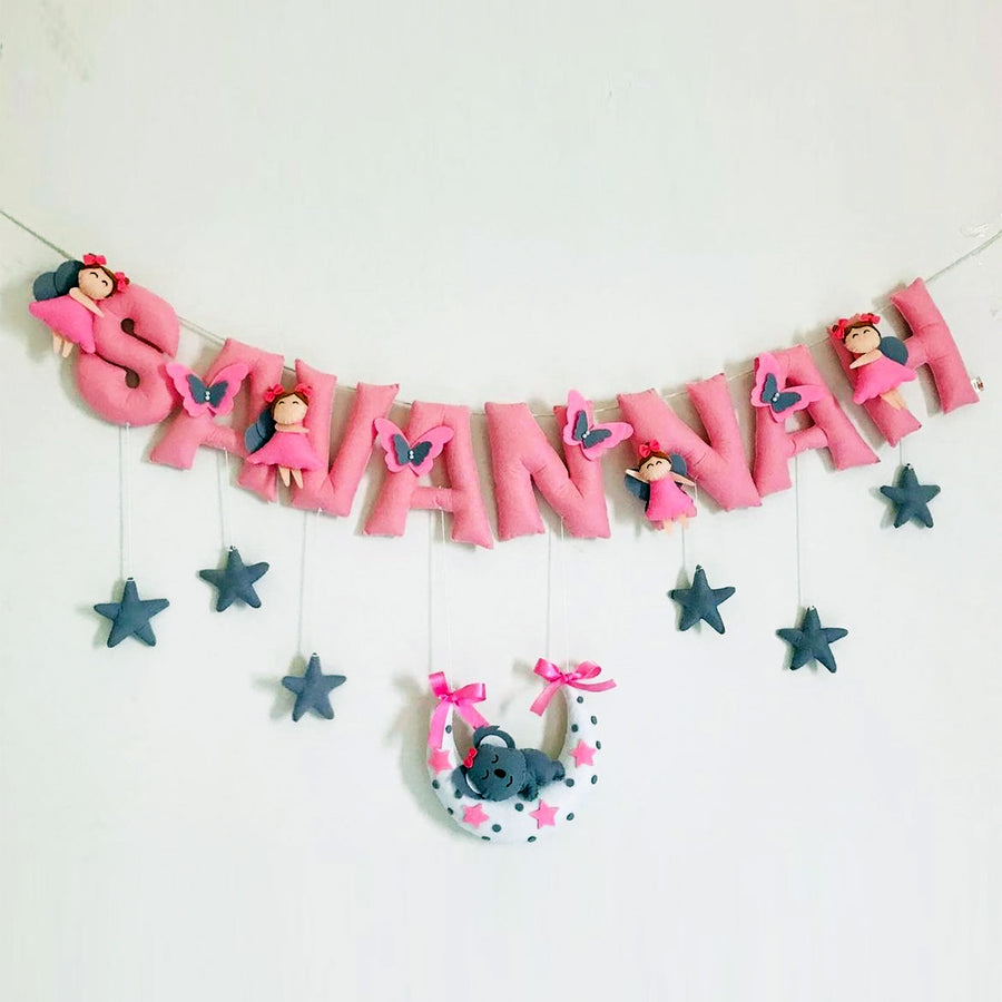 Handcrafted Personalized Fairy Themed Bunting For Kids - Name Personalization Hanging Display