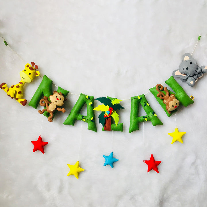 Handcrafted Personalized Jungle Safari Themed Bunting For Kids - Name Personalization Example Hanging Garland
