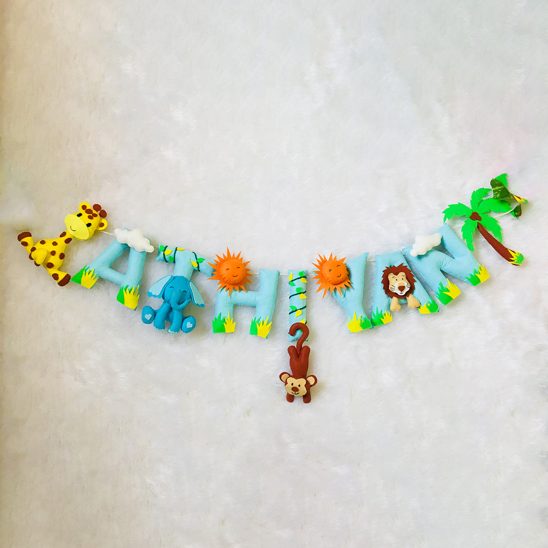 Handcrafted Personalized Jungle Themed Bunting For Kids - Hanging Personalized Name Banner