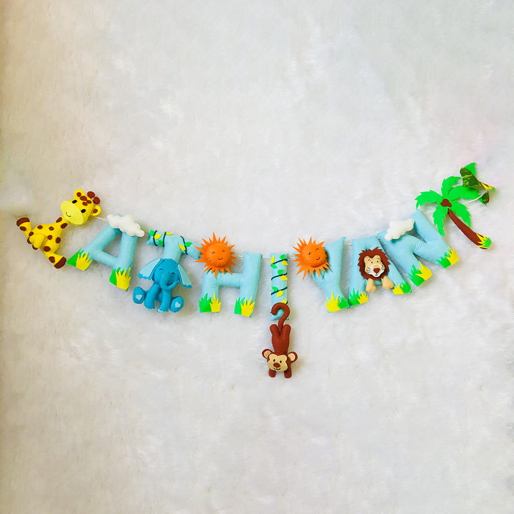 Handcrafted Personalized Jungle Themed Bunting For Kids - Hanging Personalized Name Banner