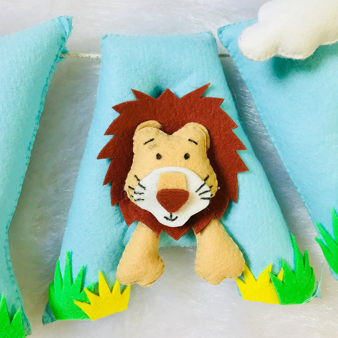 Handcrafted Personalized Jungle Themed Bunting For Kids - Close-up of Front Detail