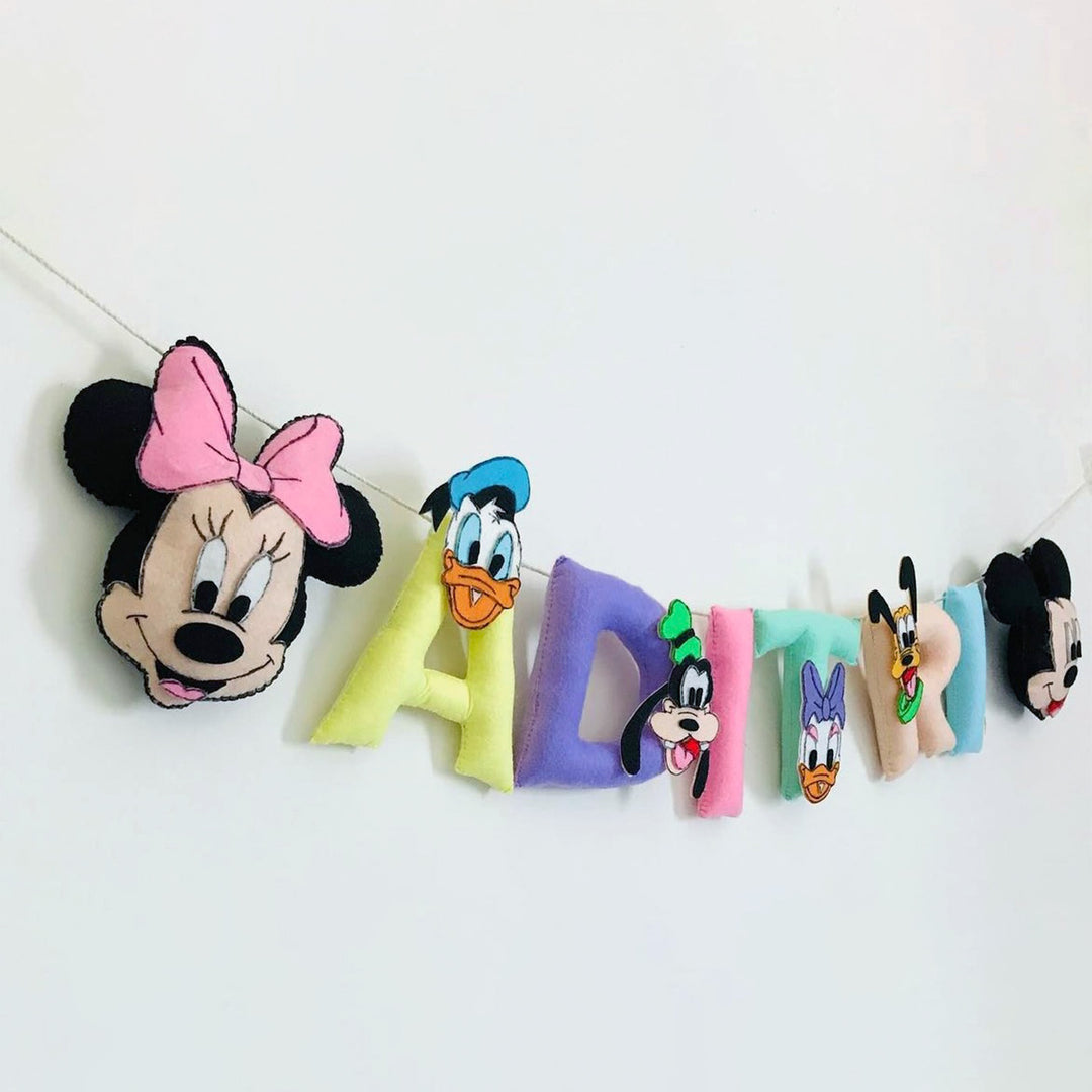 Handcrafted Personalized Mickey Themed Bunting For Kids - Hanging Personalized Name Garland Display