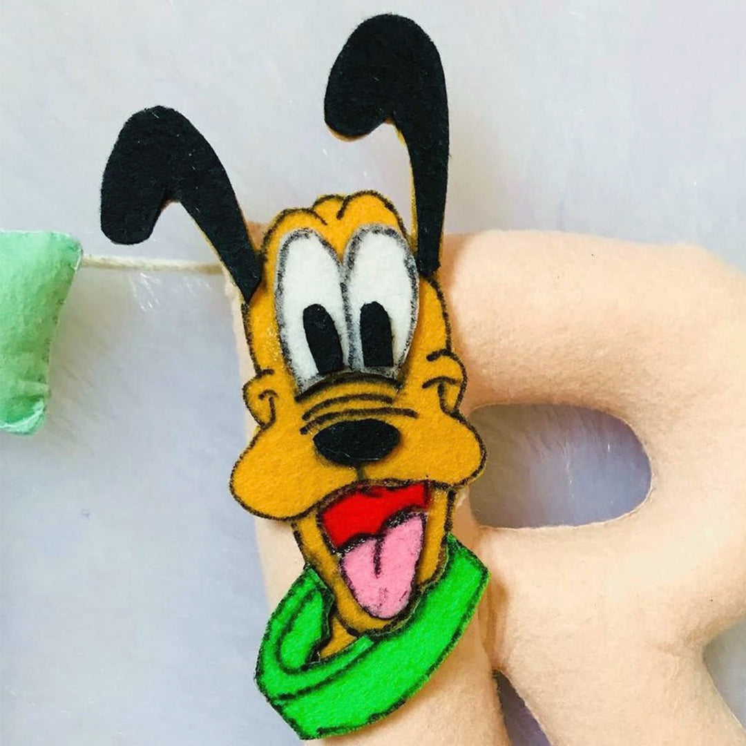Handcrafted Personalized Mickey Themed Bunting For Kids - Close-up of Character Detail