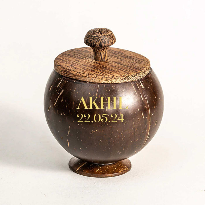 Personalized Coconut Shell Container with Lid and Spoon
