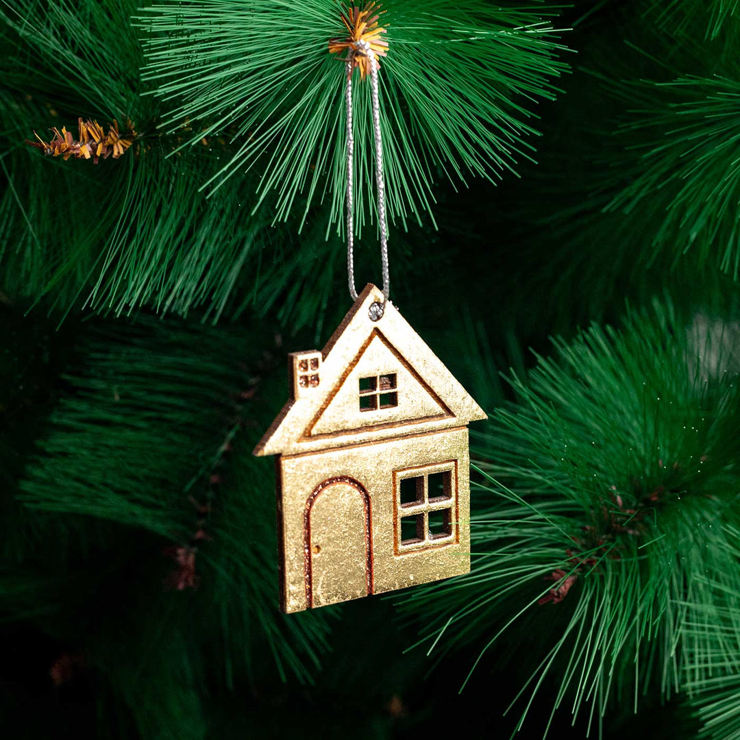 Handmade Assorted Gold Birch Wood Ornaments For Christmas Tree Decoration | Set Of 8