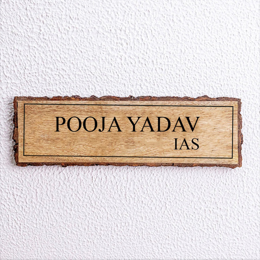 Handcrafted Mango Wood Personalized Name Plate For Ias - Front View with Name Personalization