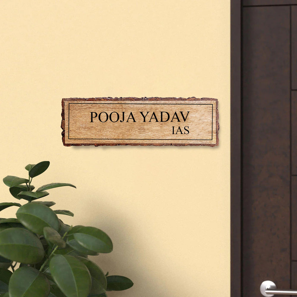 Handcrafted Mango Wood Personalized Name Plate For Ias - Mounted on Wall Near Door