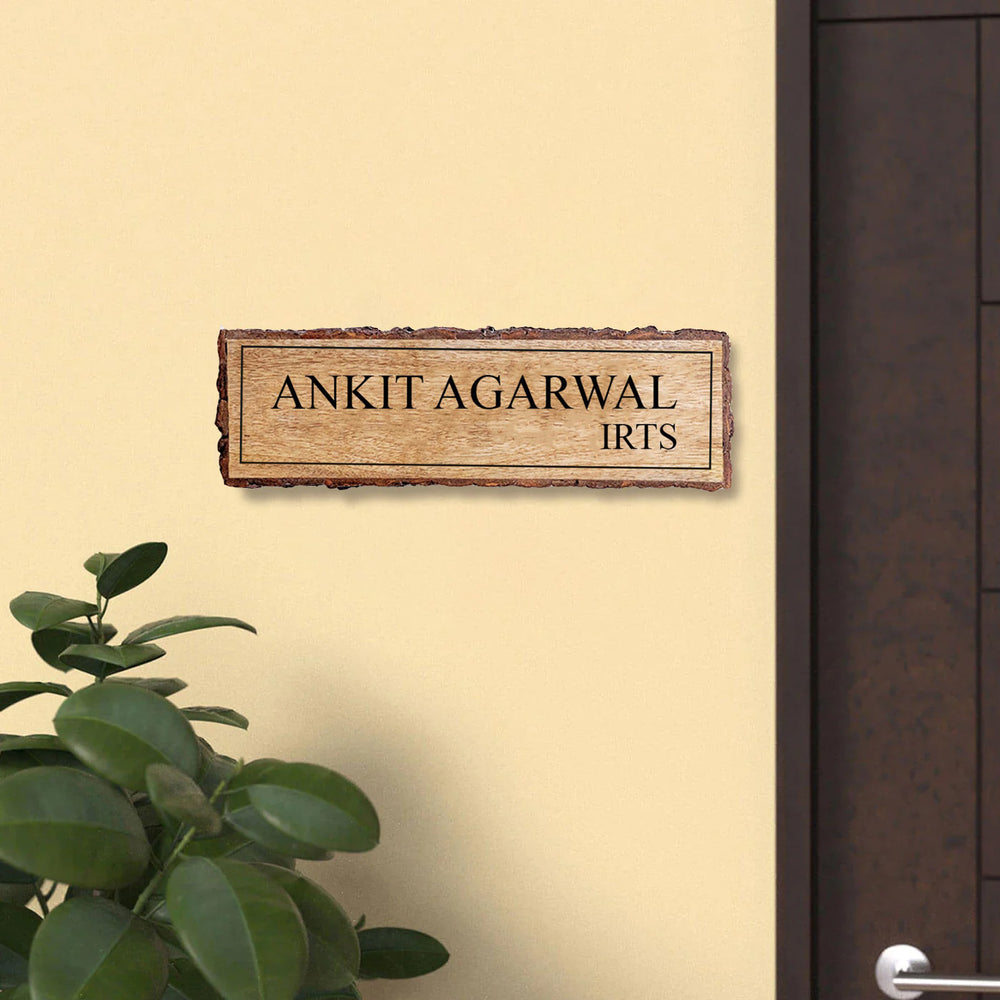 Handcrafted Mango Wood Personalized Name Plate For Irts - Mounted on Wall Near Door