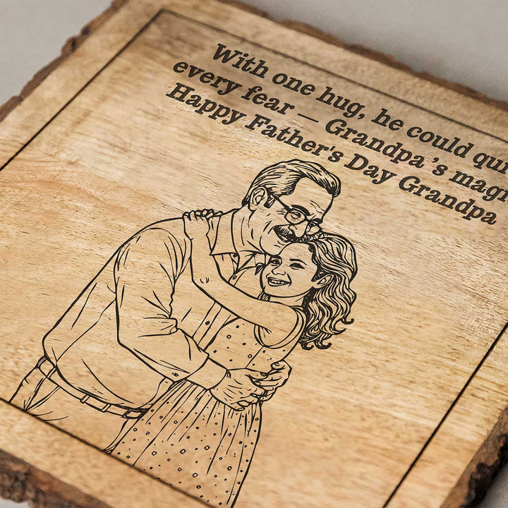 Personalized Hand Carved Engraved Grandpa And Child Theme Wooden Decorative Plaque