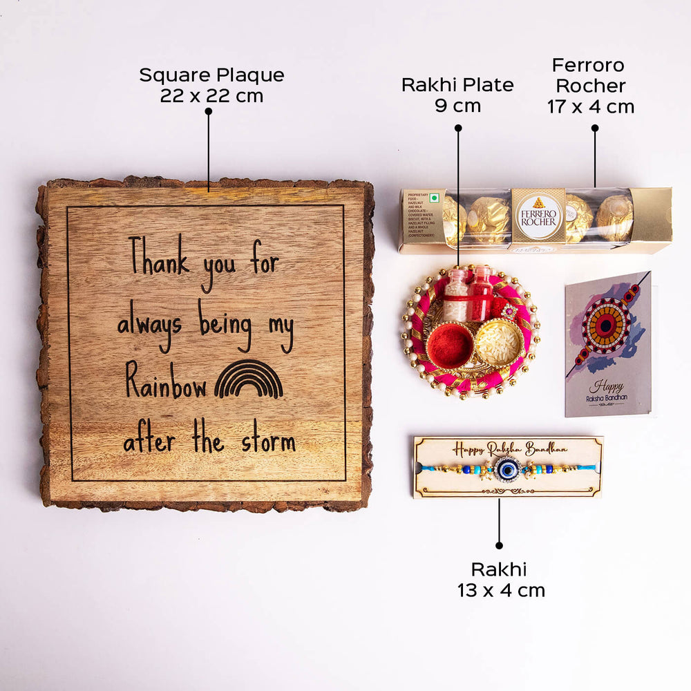 Copy Of Thank You For Being My Rainbow Wooden Plaque Personalized Wedding Gift - Dimension Chart with Gift Components
