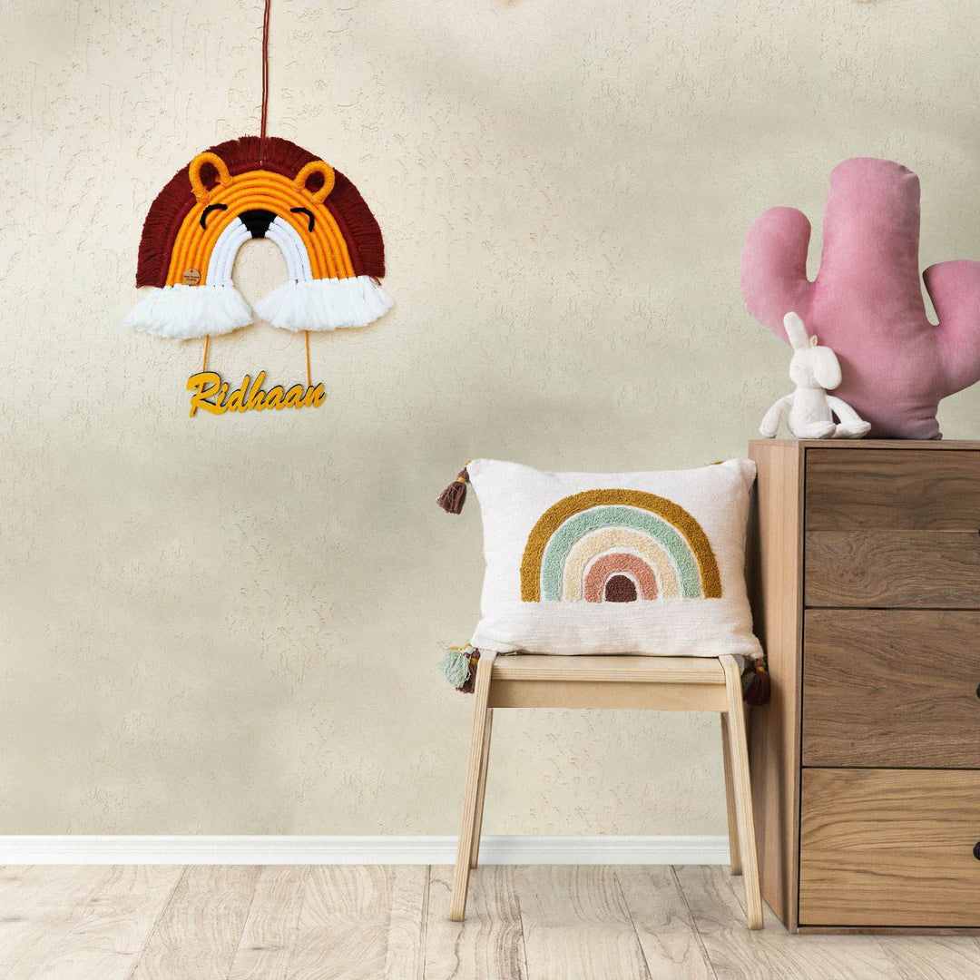 Macrame Tiger Personalized Kids Name Plate - Hanging Wall Decoration Display