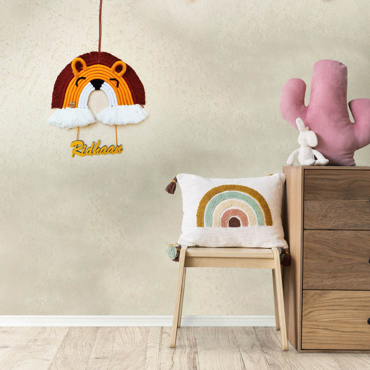 Macrame Tiger Personalized Kids Name Plate - Hanging Wall Decoration Display
