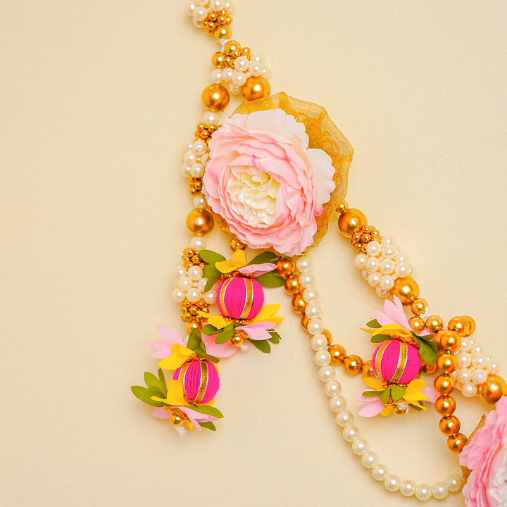 40 / 44 In | Handmade Beaded Pink Rose Flower & Moti Toran