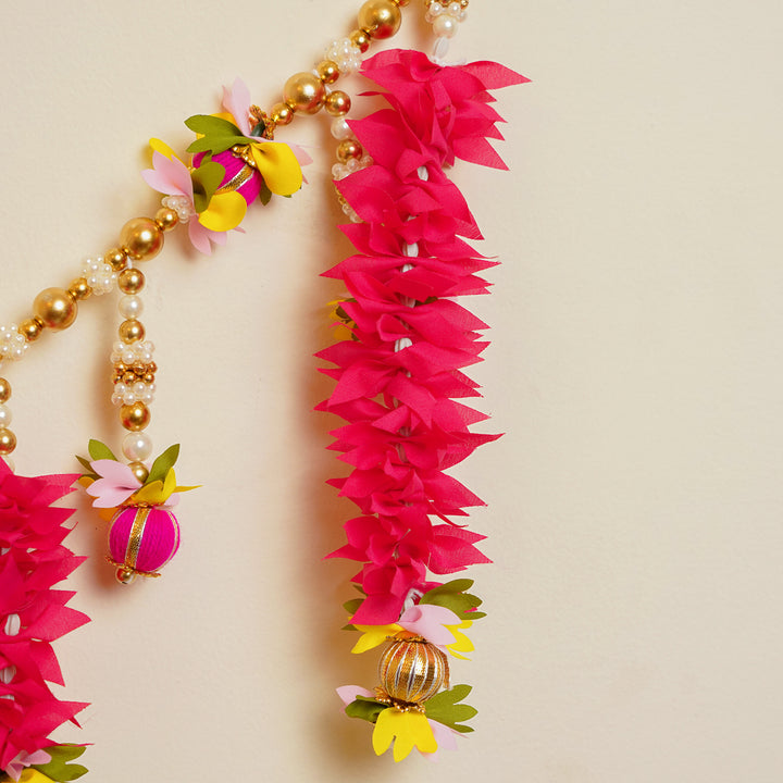 40 / 44 In | Handmade Beaded Rani Pink Gajra With Moti Toran