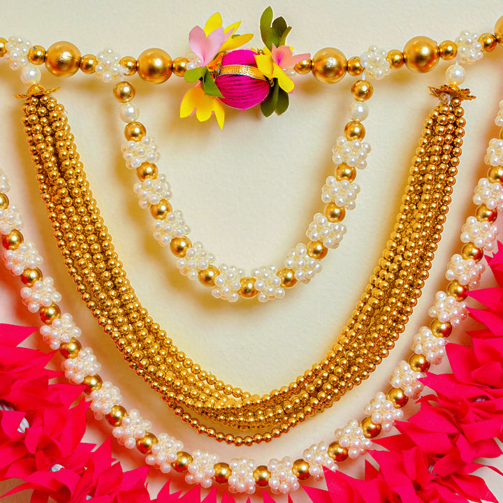40 / 44 In | Handmade Beaded Rani Pink Gajra With Moti Toran