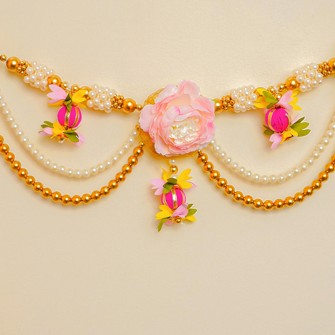 40 / 44 In | Handmade Beaded Pink Rose Flower & Moti Toran
