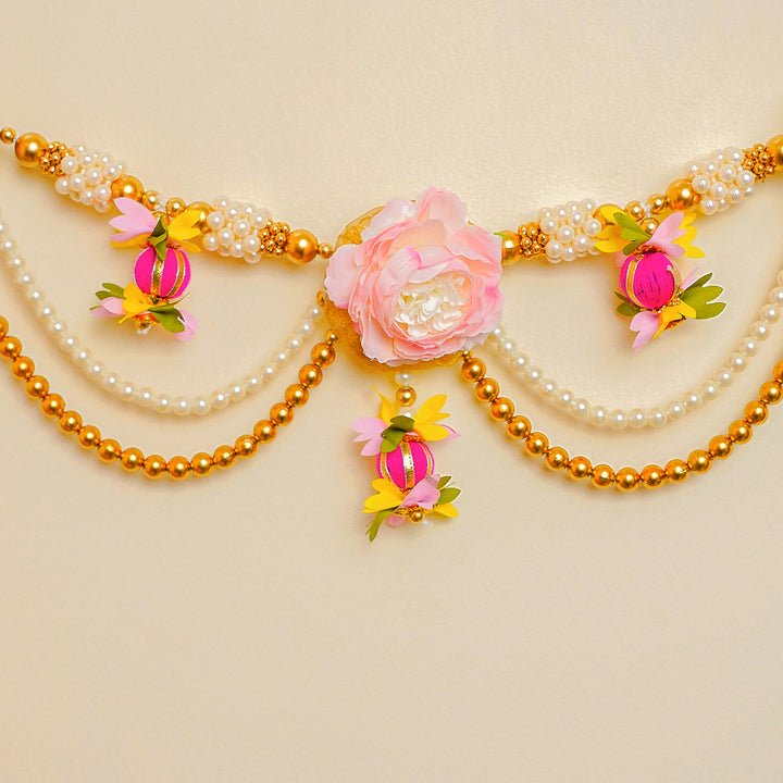 40 / 44 In | Handmade Beaded Pink Rose Flower & Moti Toran