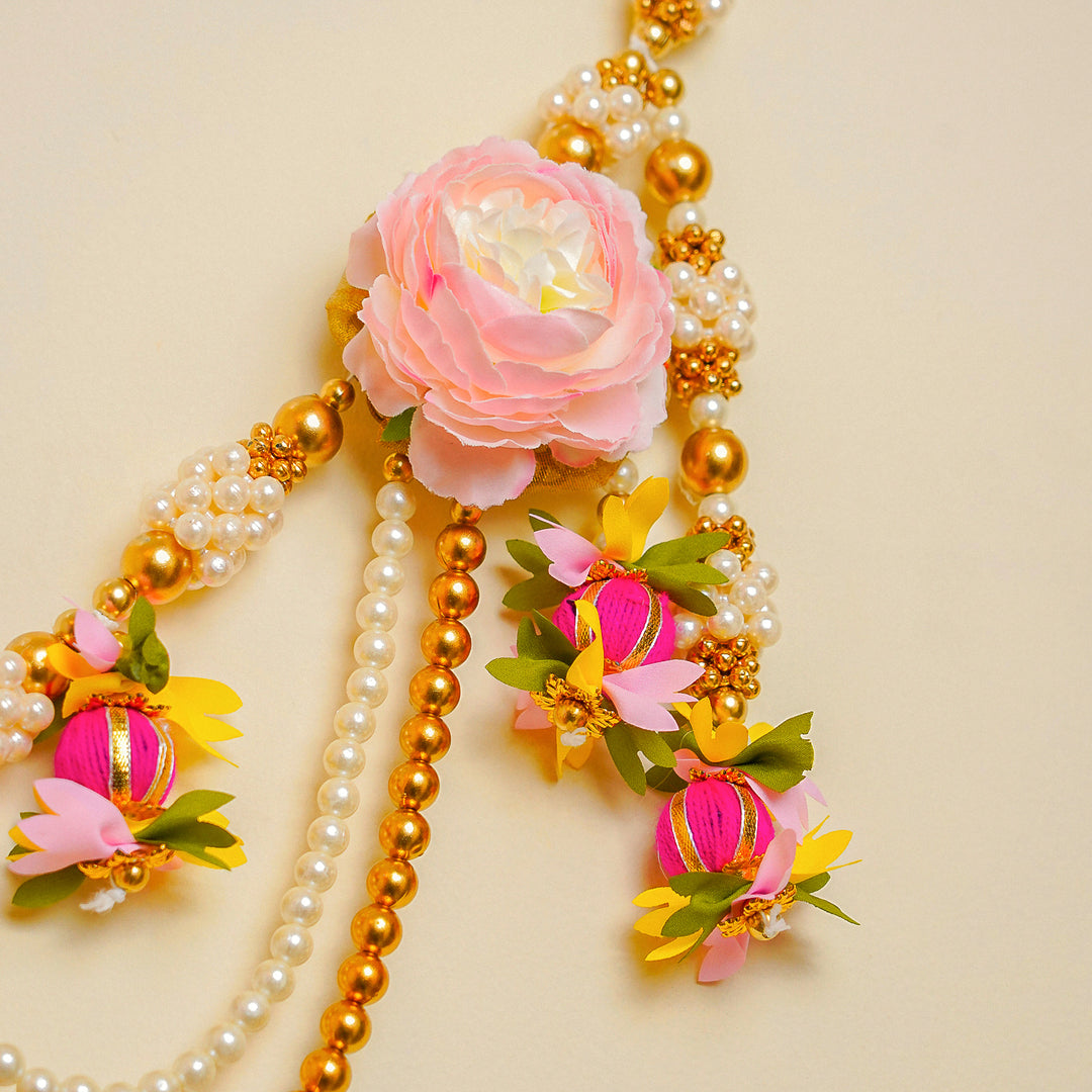 40 / 44 In | Handmade Beaded Pink Rose Flower & Moti Toran