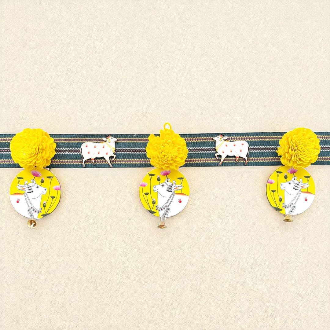 48 In | Handmade Yellow Cow Motif Shola Flower Toran