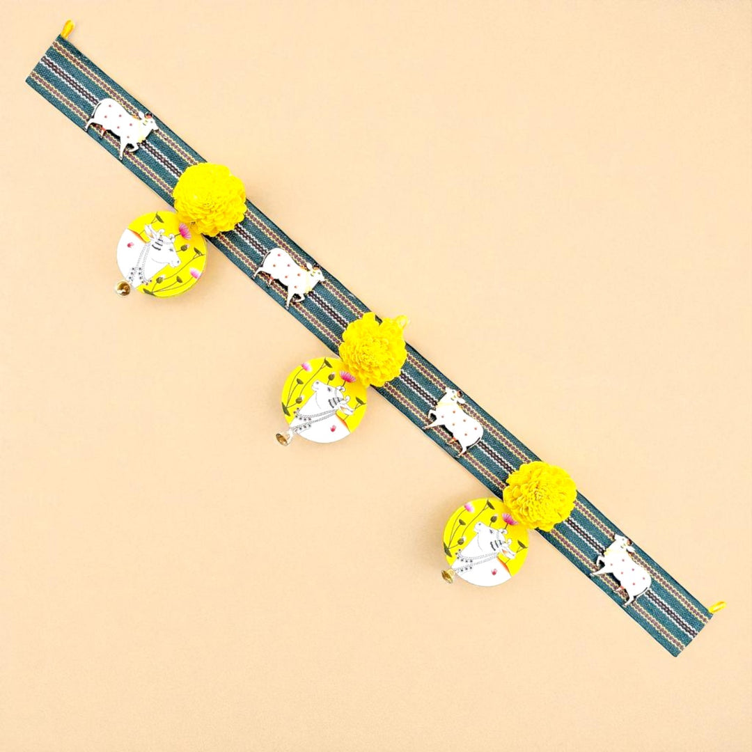 48 In | Handmade Yellow Cow Motif Shola Flower Toran