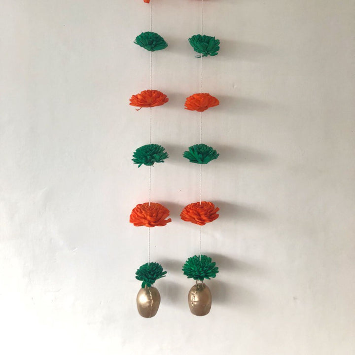 2 Pc | Shola Wood Marigold Flower Festive Bell Hangings