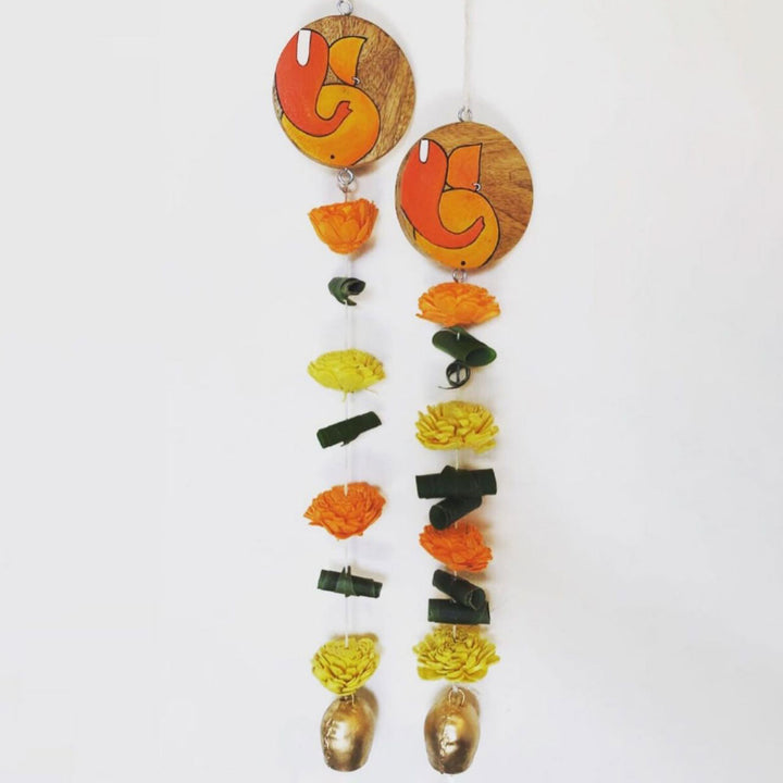 2 Pc | Eco-friendly Festive Ganesha Hanging with Shola Wood