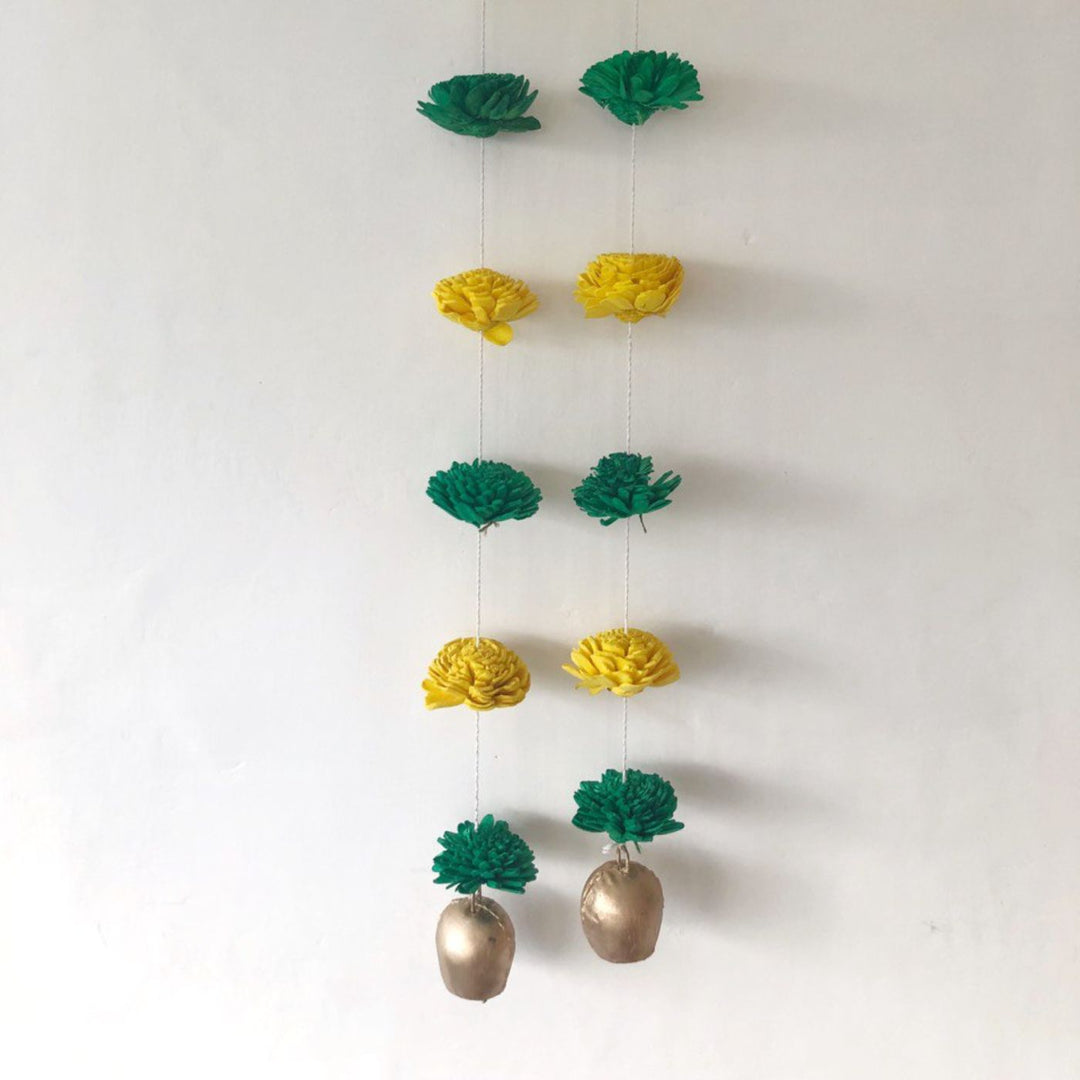 2 Pc | Shola Wood Marigold Flower Festive Bell Hangings