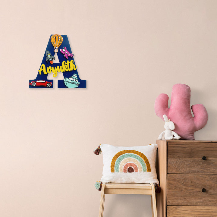 Handcrafted Personalized Kids Transportation Themed Monogram Mdf Nameplate 4 - Mounted on Wall with Name Personalization