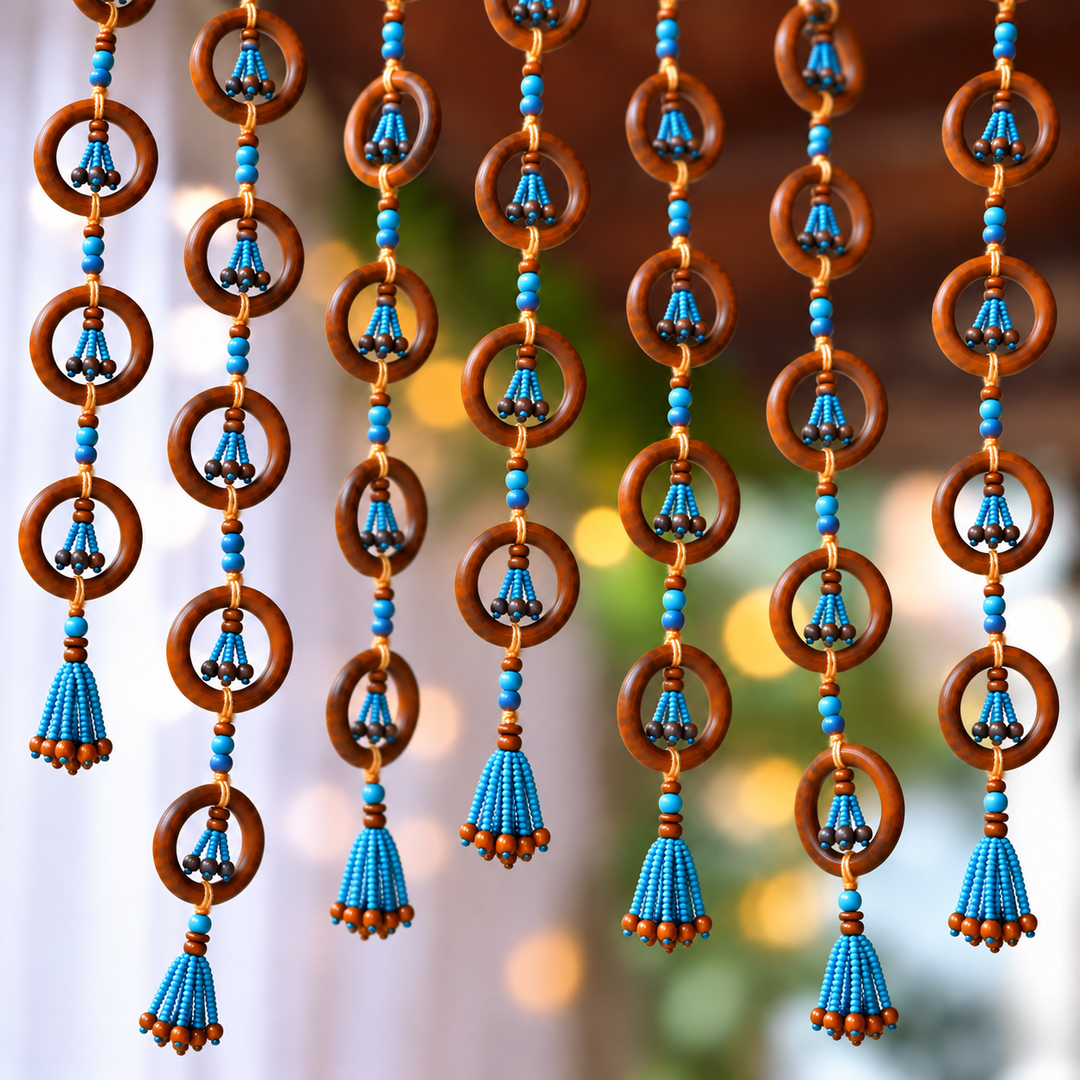 2 Pc |  Handmade Wooden Bead & Ring Door Hangings For Festive Decor