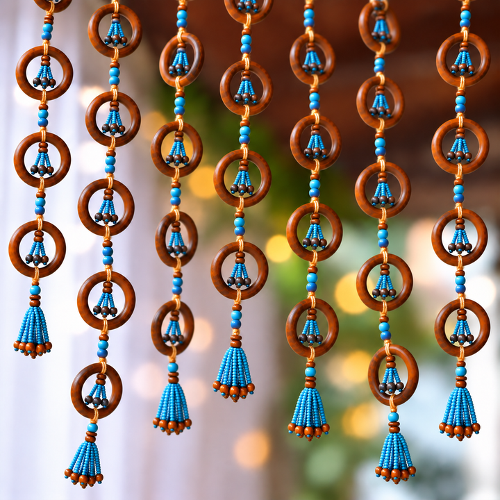 2 Pc |  Handmade Wooden Bead & Ring Door Hangings For Festive Decor