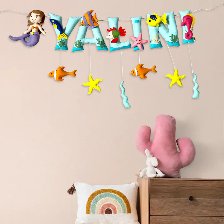 Handcrafted Personalized Underwater Themed Bunting For Kids - Hanging Wall Decoration Display