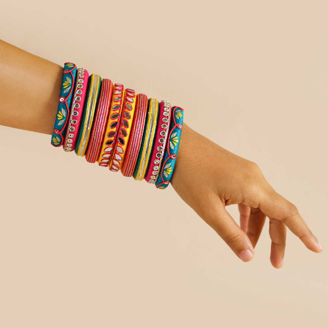 Multicolor Handcrafted Ekta Embroidered Bangles | Set of 10