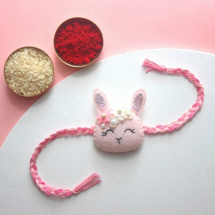 Soft Handmade Rabbit Felt Rakhi With Roli Chawal for Kids