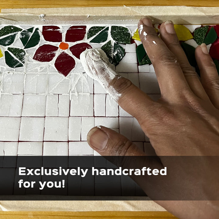 Handcrafted Mosaic Personalized Name Plate With Wooden Frame 5 - Close-up of Handcrafting Process